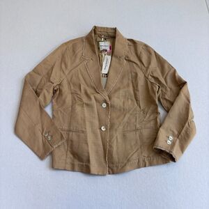 Tommy Bahama Cora Raw Edge Twill Linen Blazer Women's 12 Tan Preppy Jacket NWT